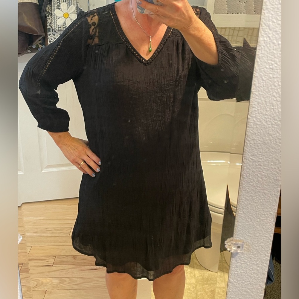 Indigo Rose Black Lace yoke sheath dress with liner 2X